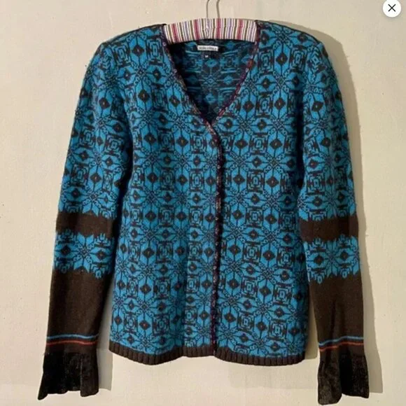 Rozae Nichols | Merino Wool Snap Front Cardigan w/ Chenille Cuffs, Sz M ♥ EUC - Picture 1 of 9